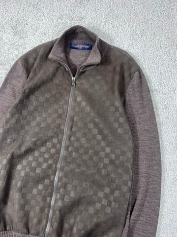 Louis Vuitton Brown Damier Signature Zip Up Cardigan Sweater