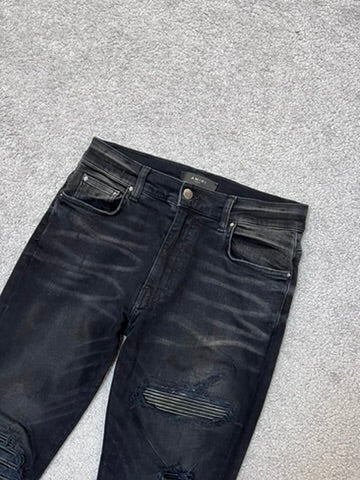 Amiri MX-1 Black Skinny Jeans With Leather Patches Size 31