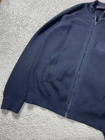 Louis Vuitton Dark Blue Wool Knit Zip Up Sweater Size L