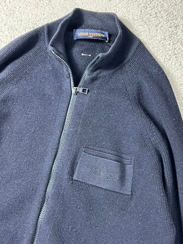 Louis Vuitton Dark Blue Wool Knit Zip Up Sweater Size L