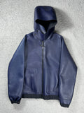Louis Vuitton Leather Dark Blue Hooded Zip Up Jacket Size L