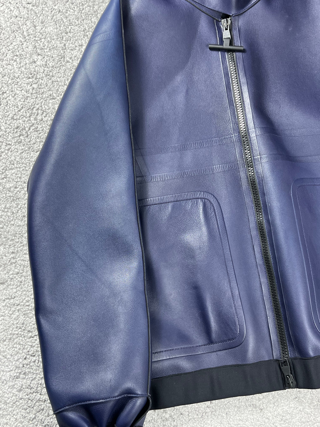 Louis Vuitton Leather Dark Blue Hooded Zip Up Jacket Size L