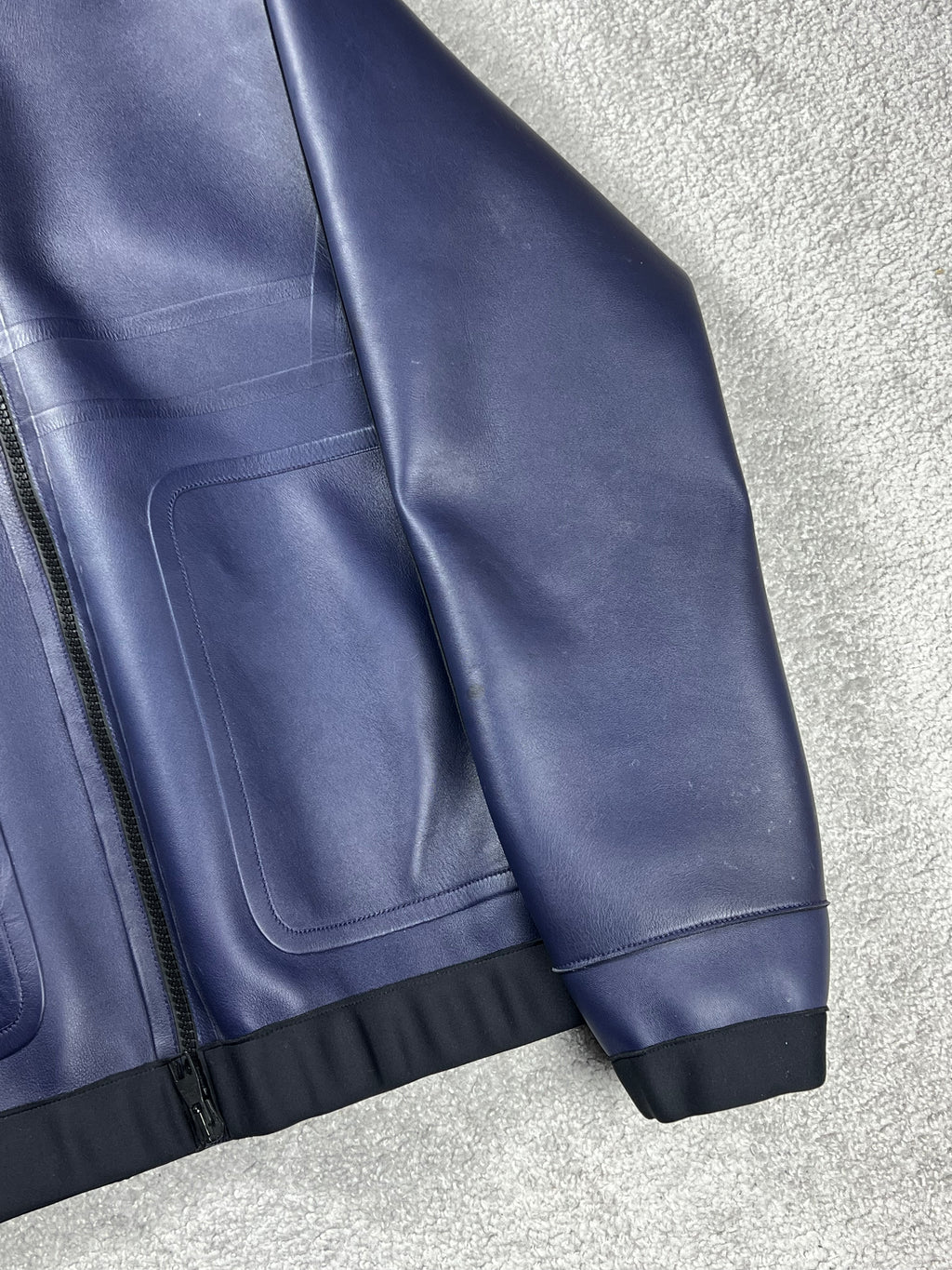 Louis Vuitton Leather Dark Blue Hooded Zip Up Jacket Size L