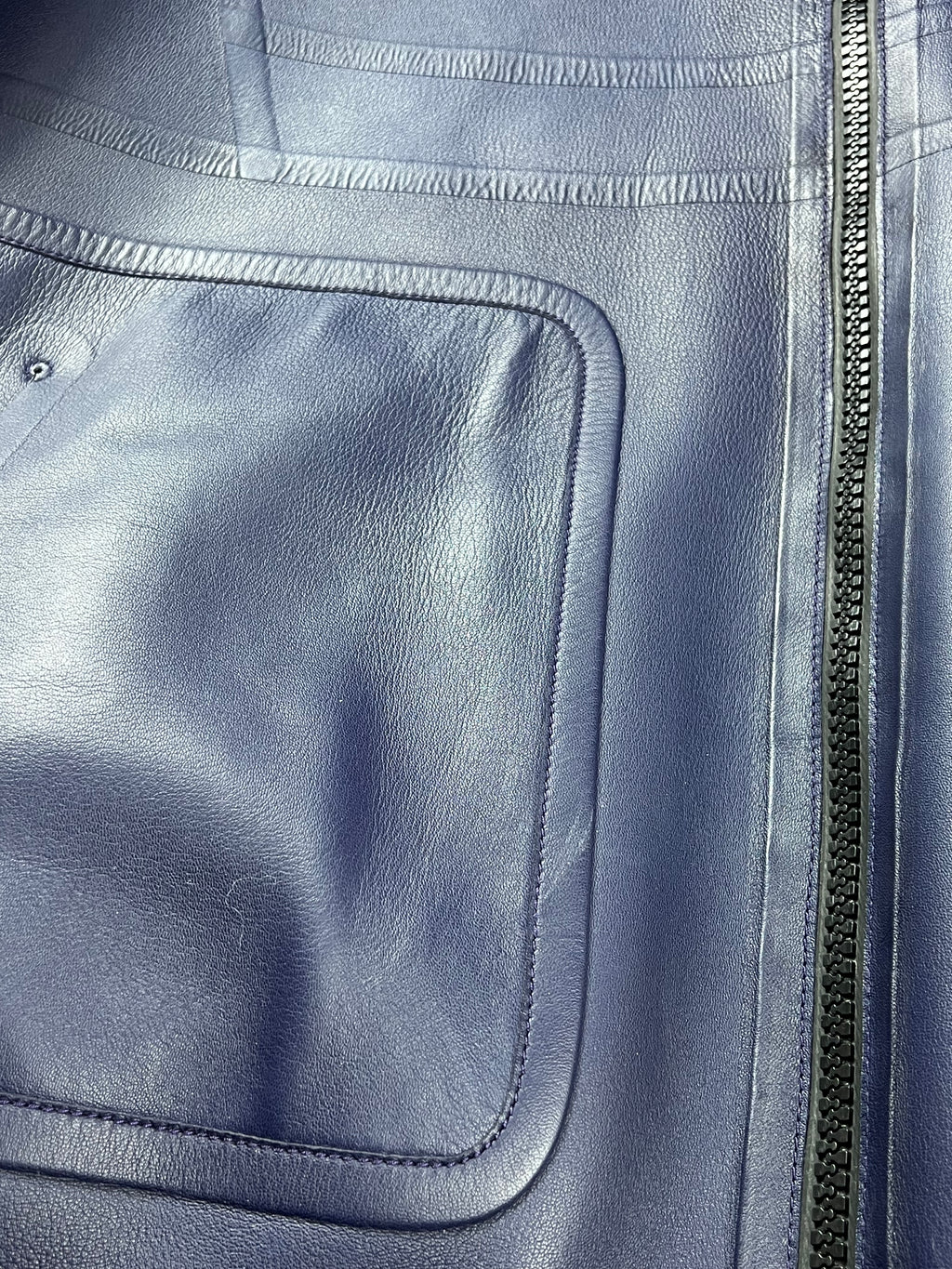 Louis Vuitton Leather Dark Blue Hooded Zip Up Jacket Size L