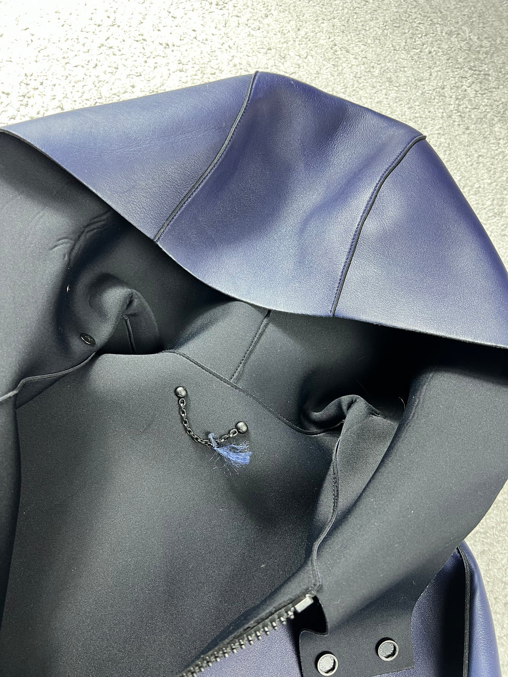 Louis Vuitton Leather Dark Blue Hooded Zip Up Jacket Size L