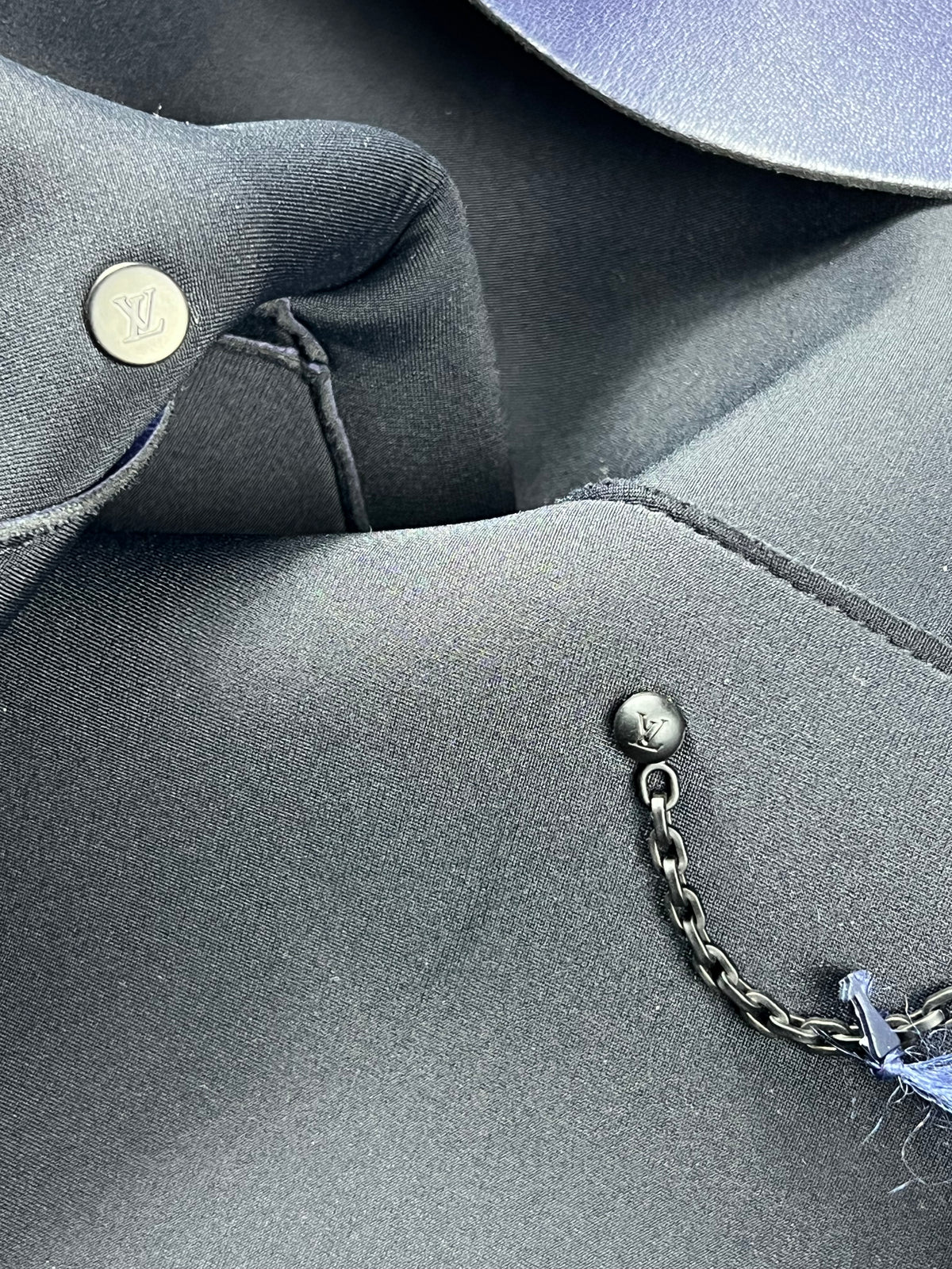 Louis Vuitton Leather Dark Blue Hooded Zip Up Jacket Size L