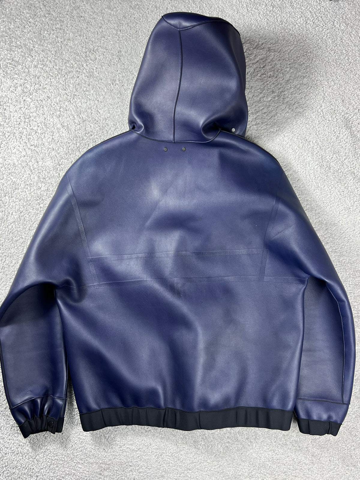 Louis Vuitton Leather Dark Blue Hooded Zip Up Jacket Size L