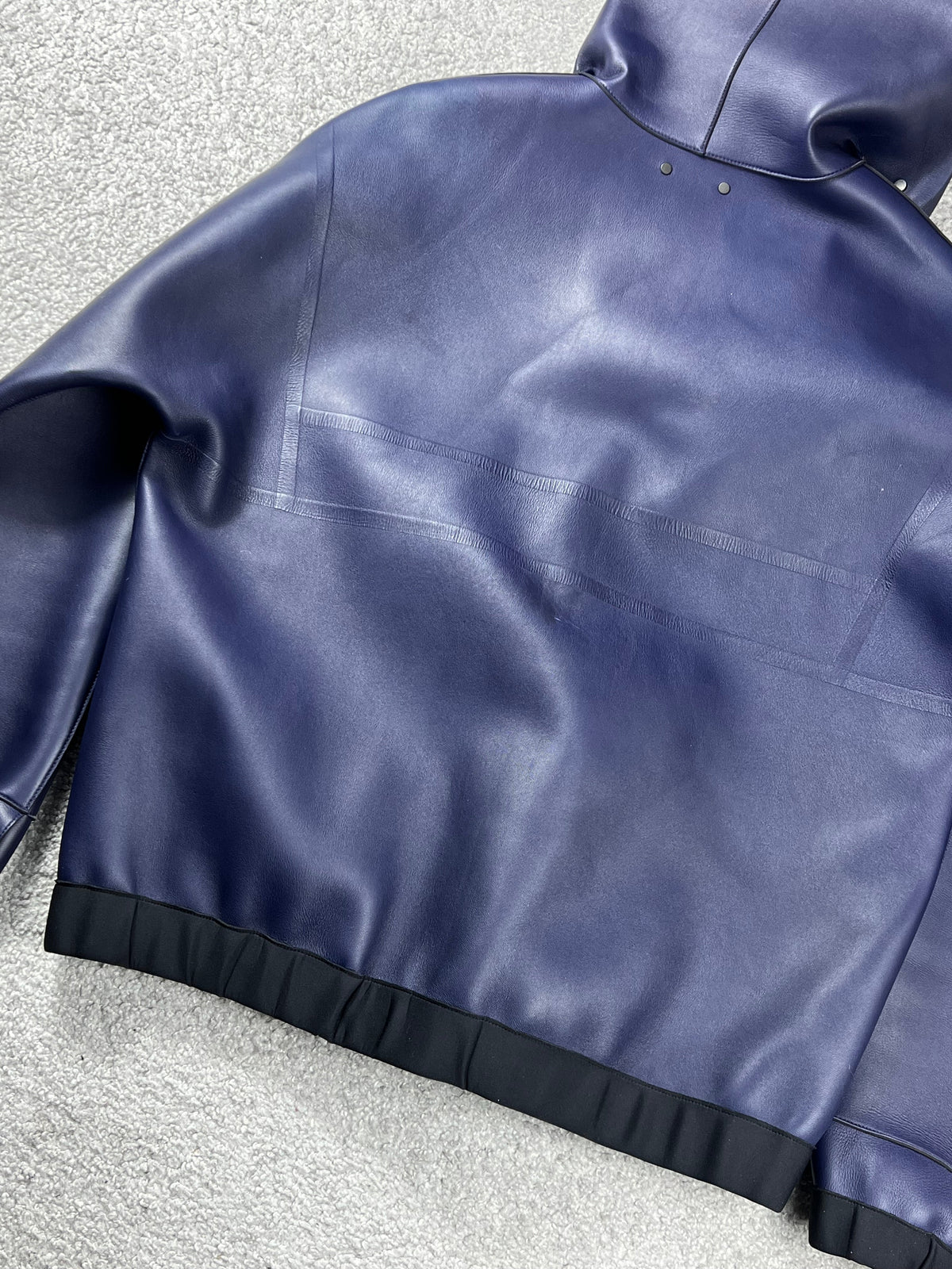 Louis Vuitton Leather Dark Blue Hooded Zip Up Jacket Size L