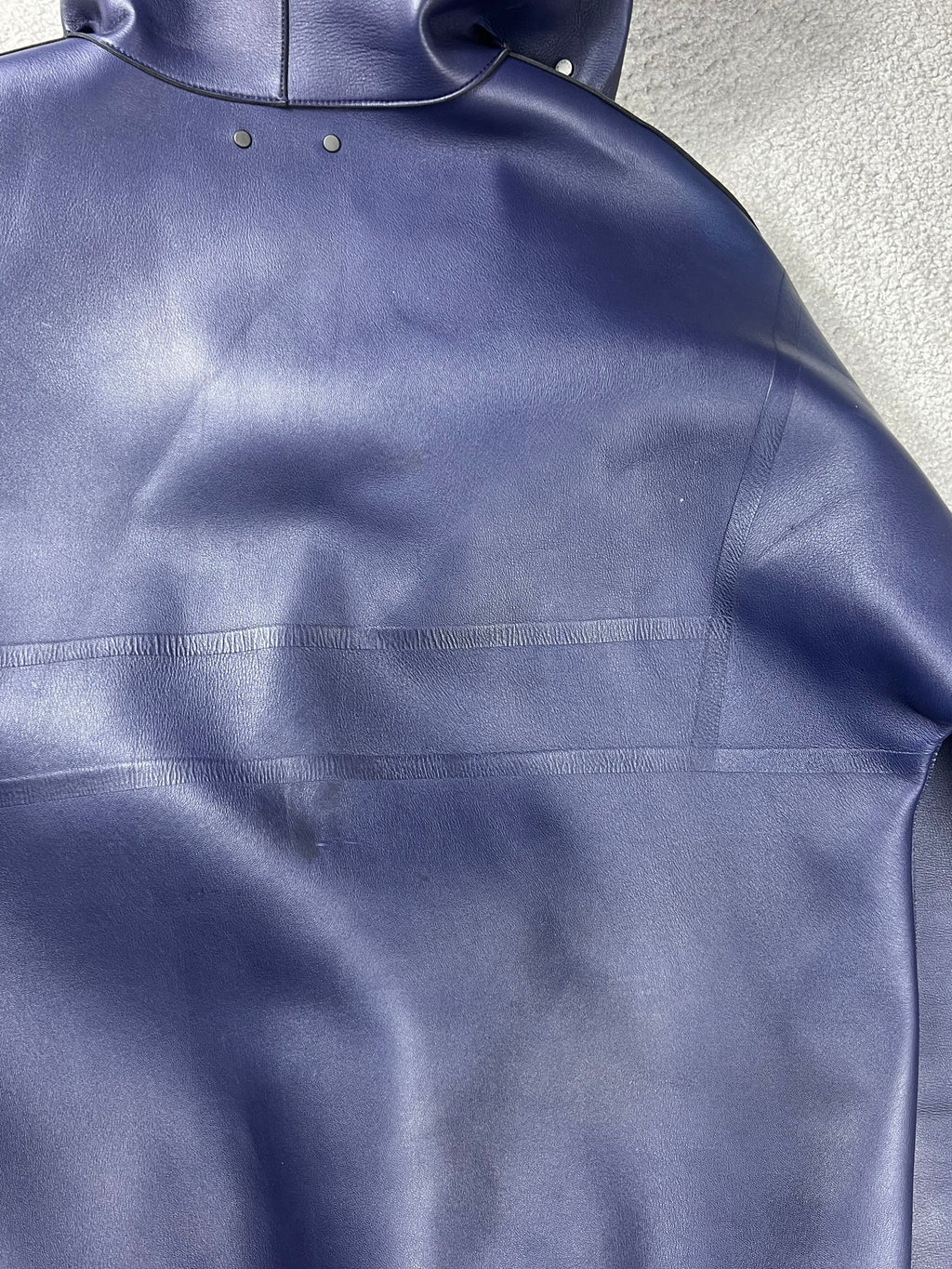 Louis Vuitton Leather Dark Blue Hooded Zip Up Jacket Size L