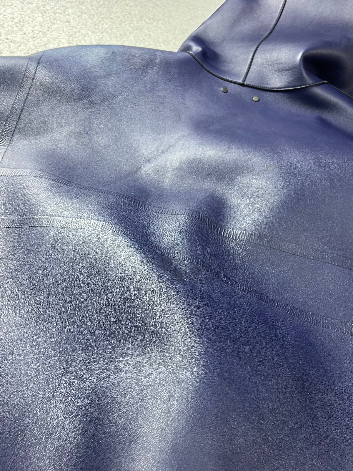 Louis Vuitton Leather Dark Blue Hooded Zip Up Jacket Size L