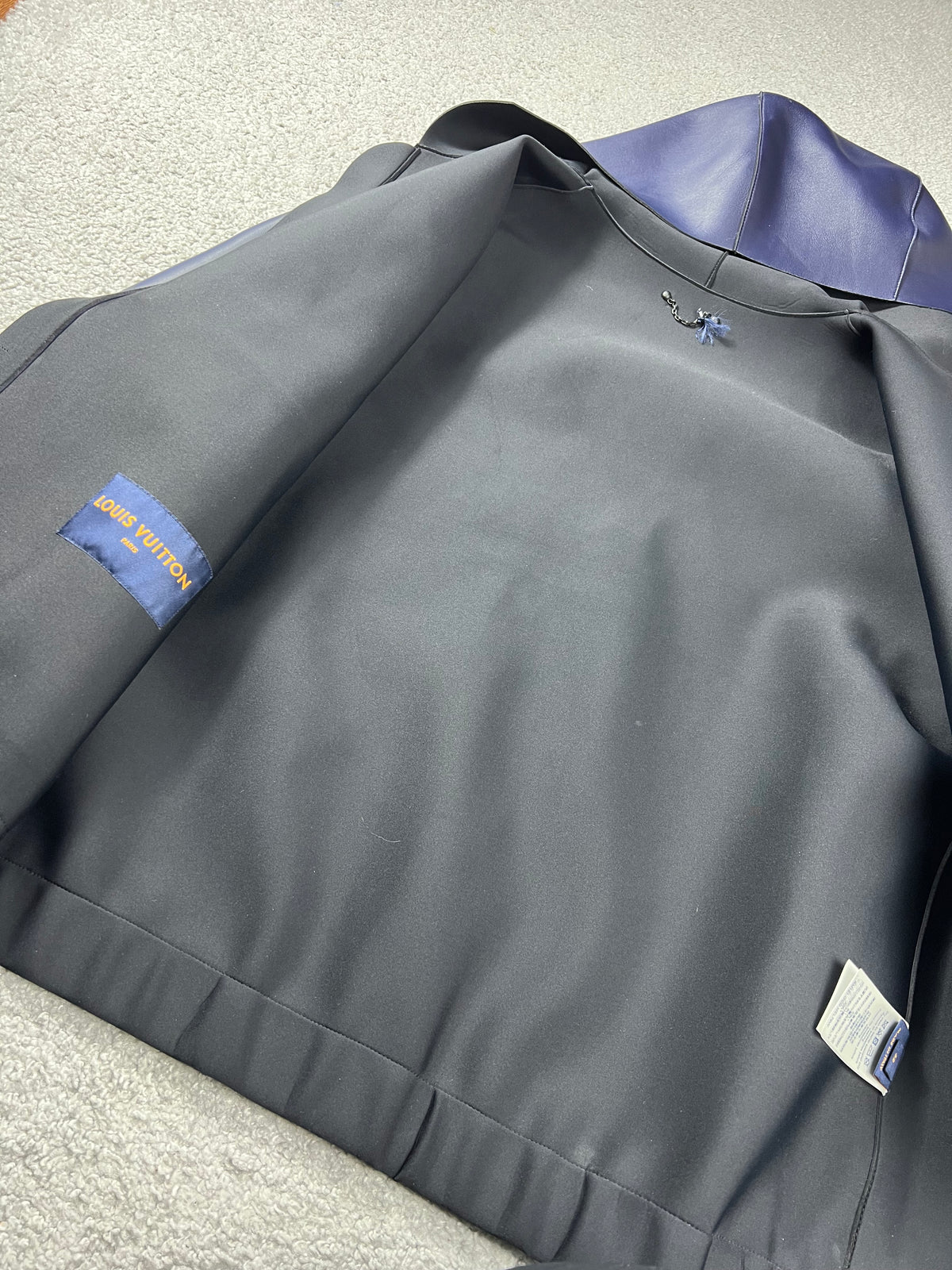 Louis Vuitton Leather Dark Blue Hooded Zip Up Jacket Size L