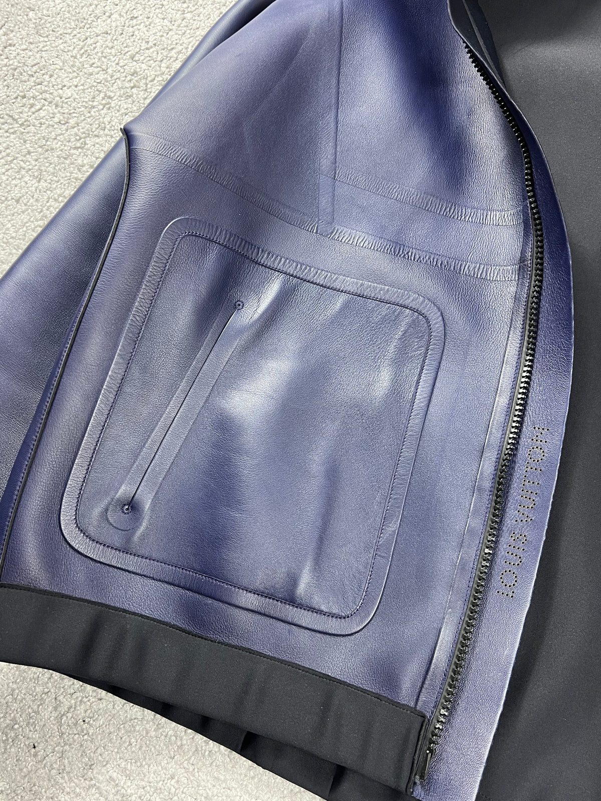 Louis Vuitton Leather Dark Blue Hooded Zip Up Jacket Size L
