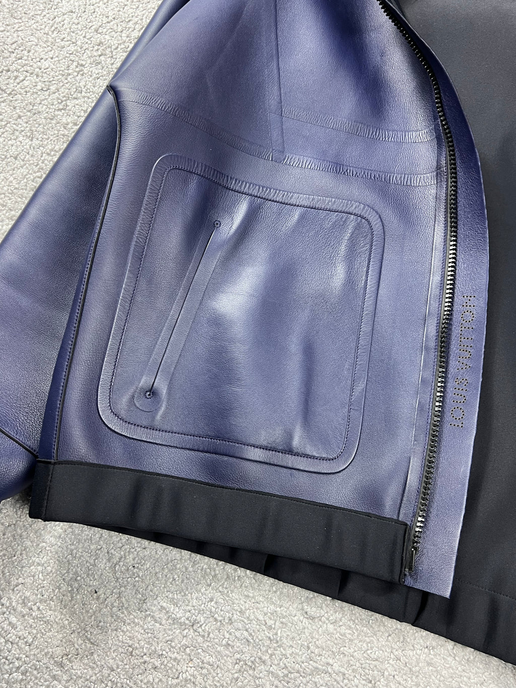 Louis Vuitton Leather Dark Blue Hooded Zip Up Jacket Size L