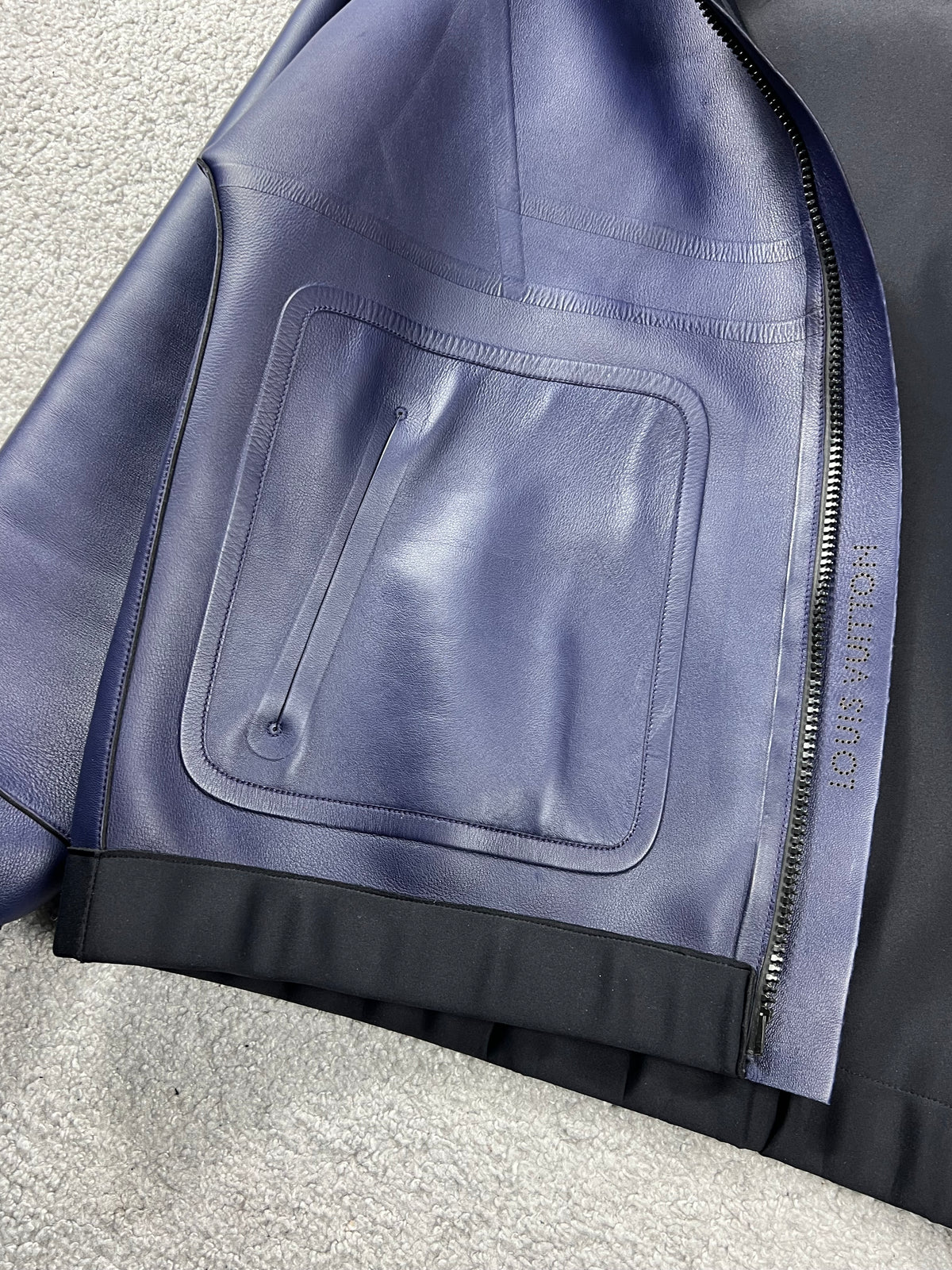 Louis Vuitton Leather Dark Blue Hooded Zip Up Jacket Size L