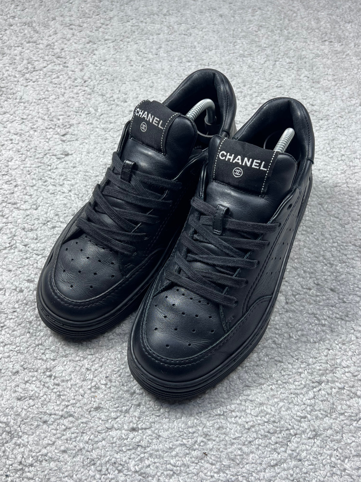 Chanel Black Leather Sneakers Size 37