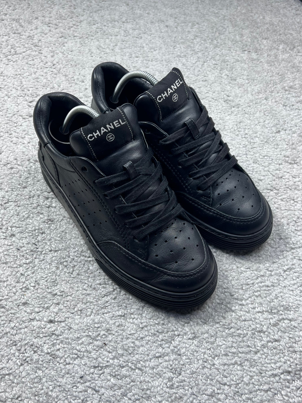 Chanel Black Leather Sneakers Size 37
