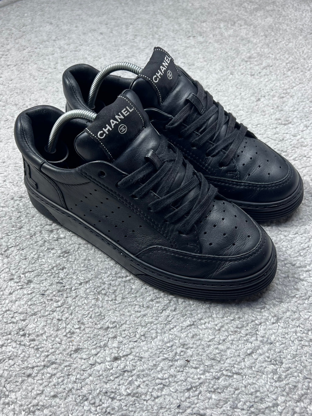 Chanel Black Leather Sneakers Size 37