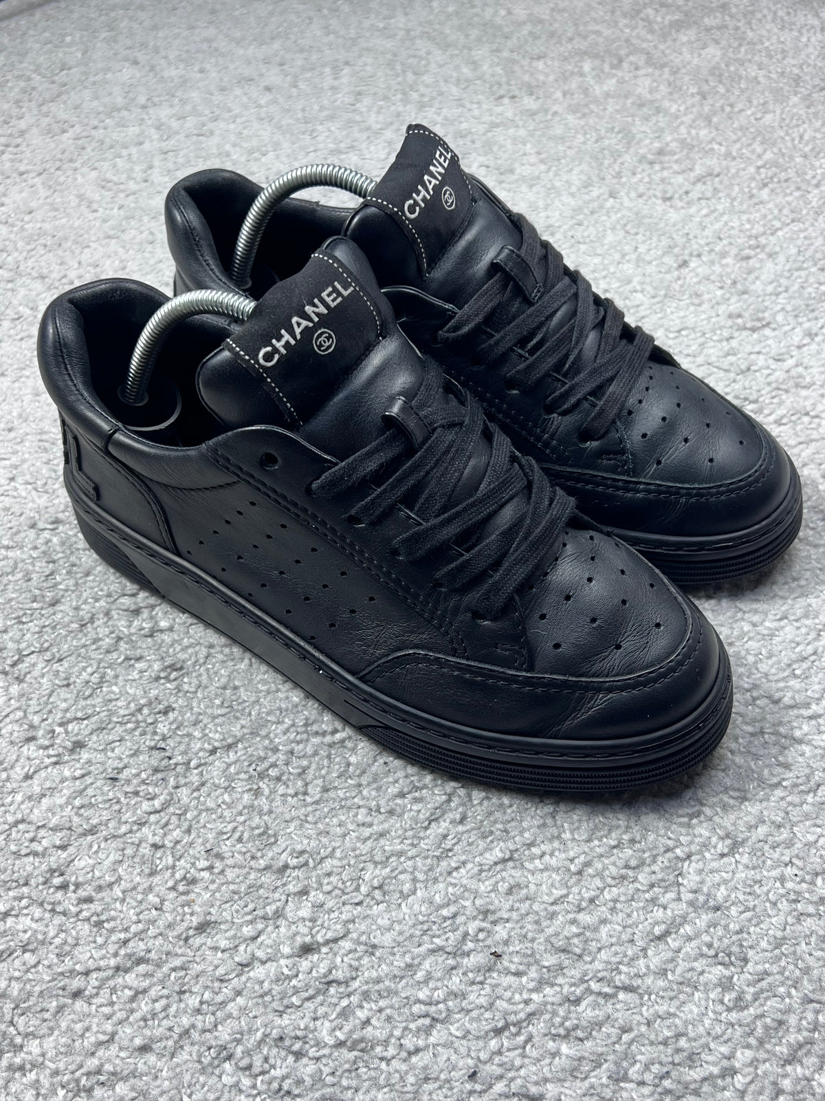 Chanel Black Leather Sneakers Size 37