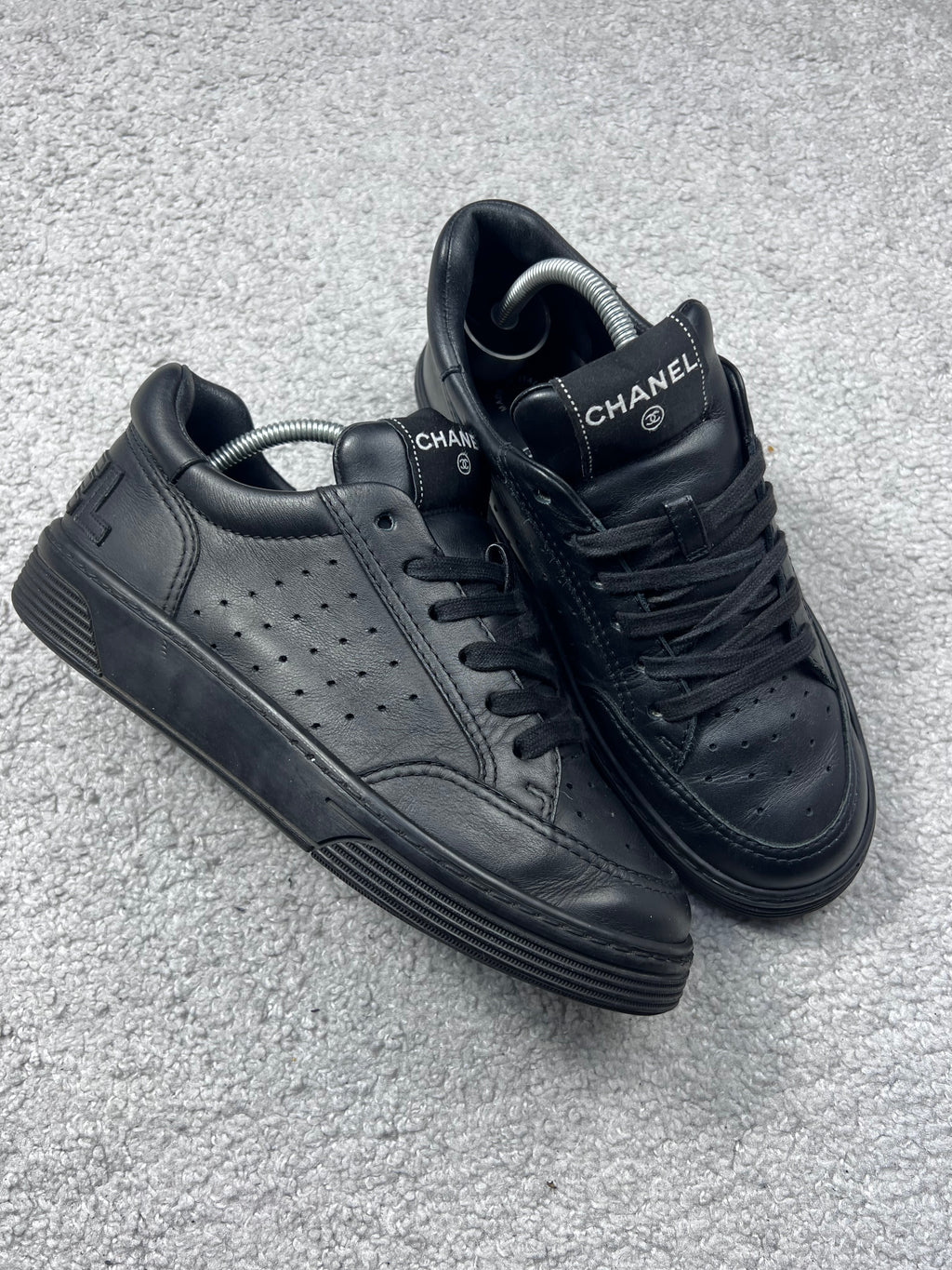 Chanel Black Leather Sneakers Size 37