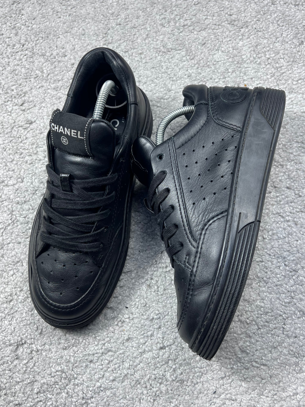 Chanel Black Leather Sneakers Size 37
