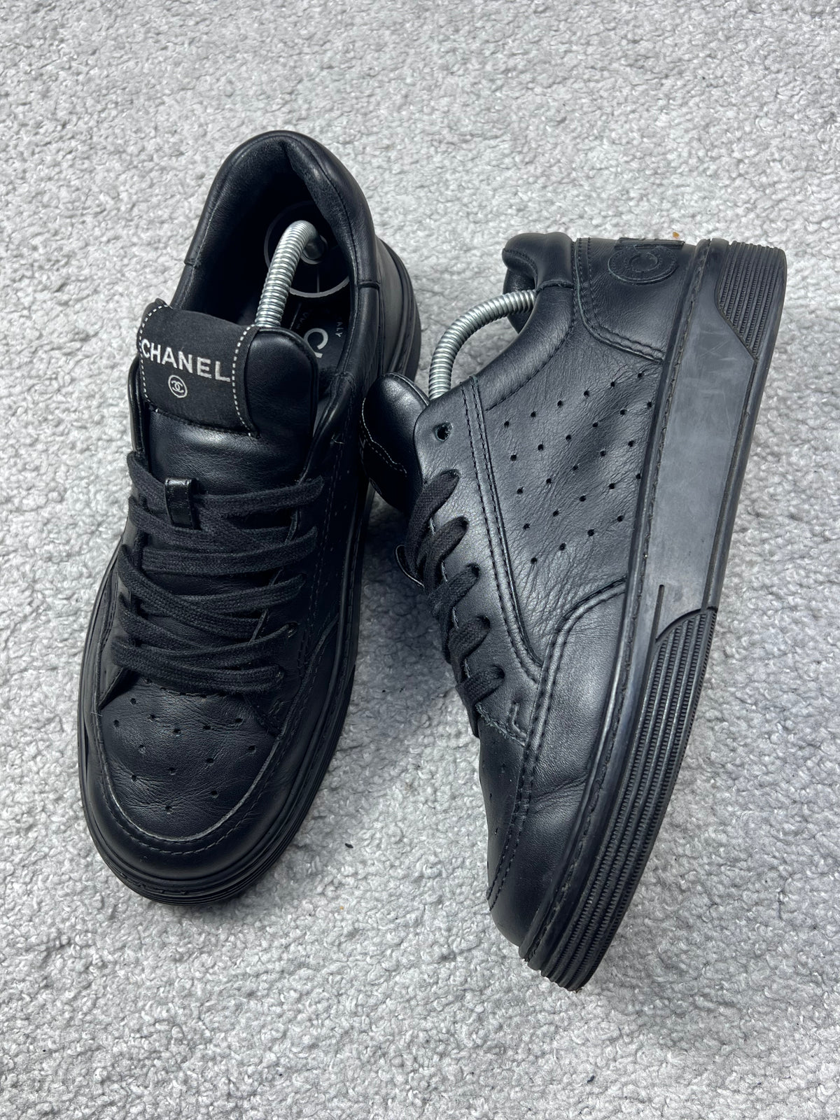 Chanel Black Leather Sneakers Size 37